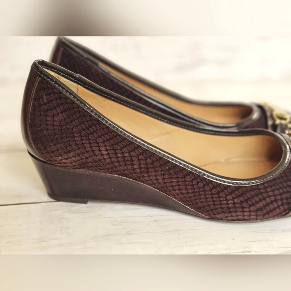 New Antonio Melani Marra Brown Leather Nubuck Snakeprint Wedge Heel Slip on - Picture 10 of 12